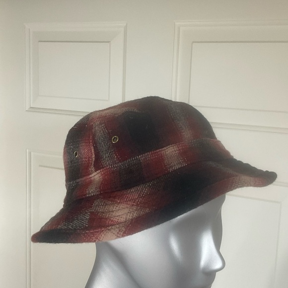 Woolrich Red/burgundy Plaid Wool Blend Bucket Cap Made in USA Size Large - Picture 2 of 5
